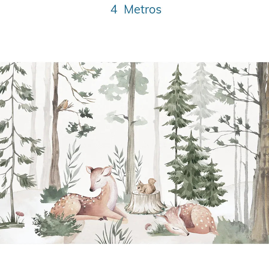 Papel de Parede Infantil Cervo na Floresta Verde - Mural