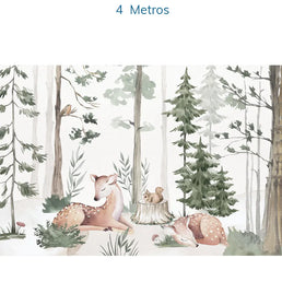 Papel de Parede Infantil Cervo na Floresta Verde - Mural