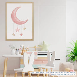Quadro Infantil Lua Com Estrelas Aquarela - Vertical
