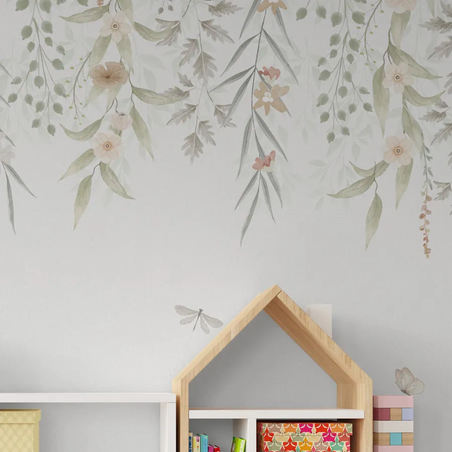 Papel de Parede Infantil Jardim Suspenso do Outono Coral - Mural