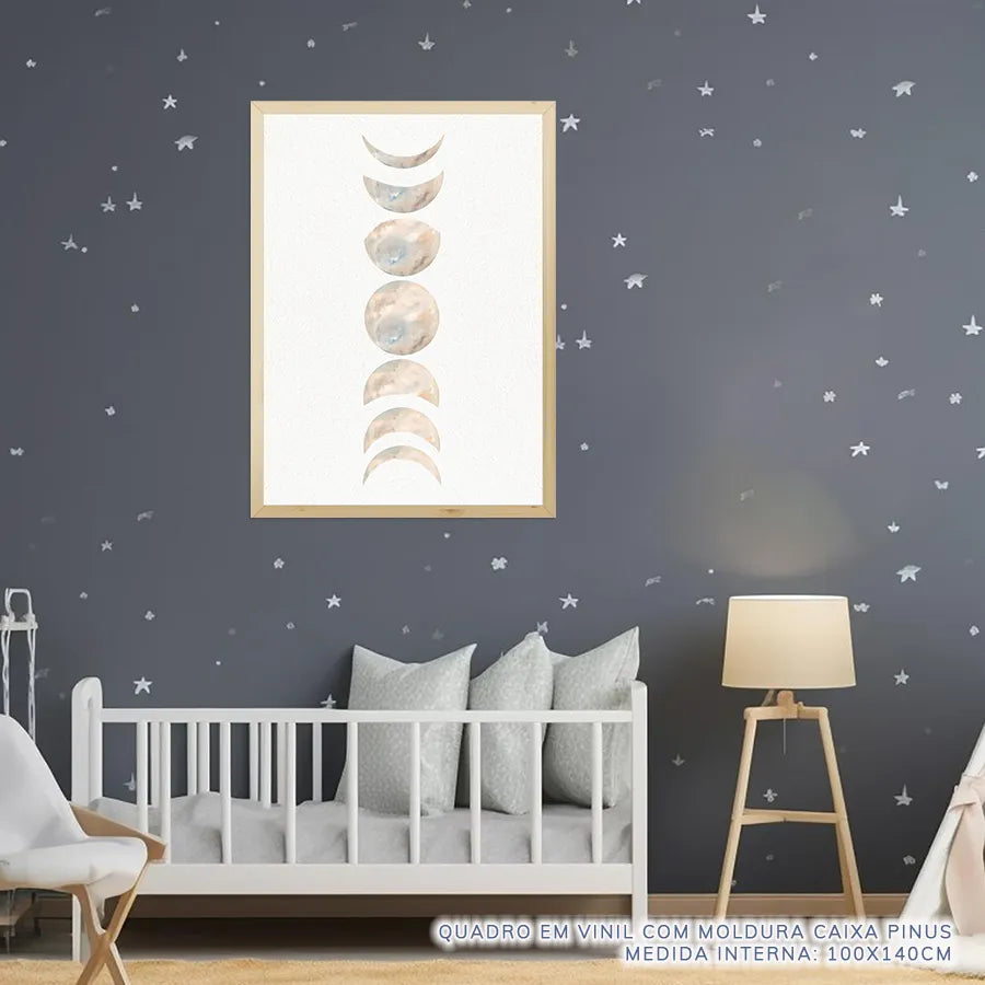Quadro Infantil Fases da Lua Bege - Vertical