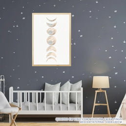 Quadro Infantil Fases da Lua Bege - Vertical