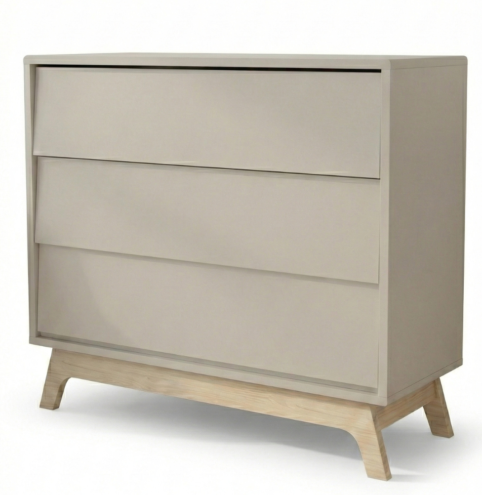 Cômoda de Bebê Raika 3 Gavetas Greige Com Pé Madeira Clara