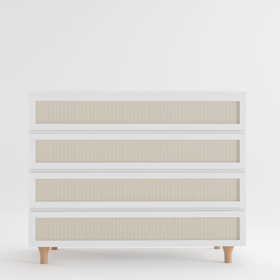 Cômoda de Bebê Haus Nature com Palha 4 Gavetas Branca e Carvalho 110cm