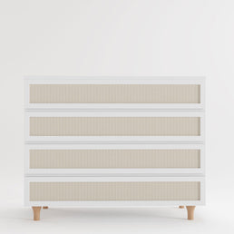 Cômoda de Bebê Haus Nature com Palha 4 Gavetas Branca e Carvalho 110cm