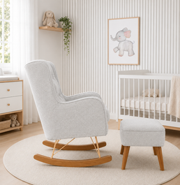 POLTRONA MAJU COM PUFF BALANÇO LINHO CANNES CINZA
