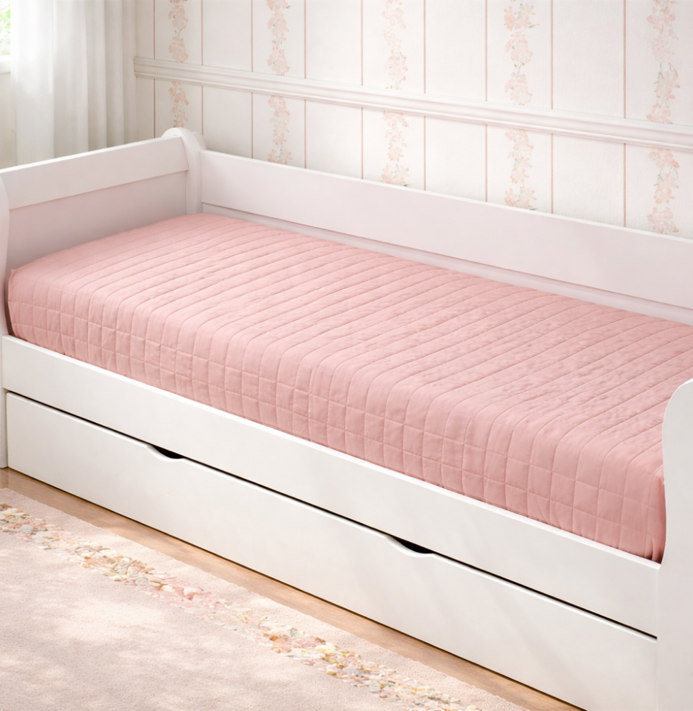 Colcha Com Elástico Quadradinho - Rosa Chá