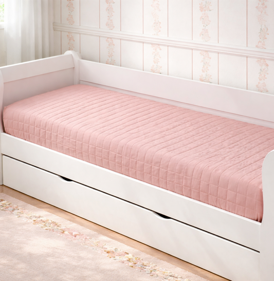 Colcha Com Elástico Quadradinho - Rosa Chá