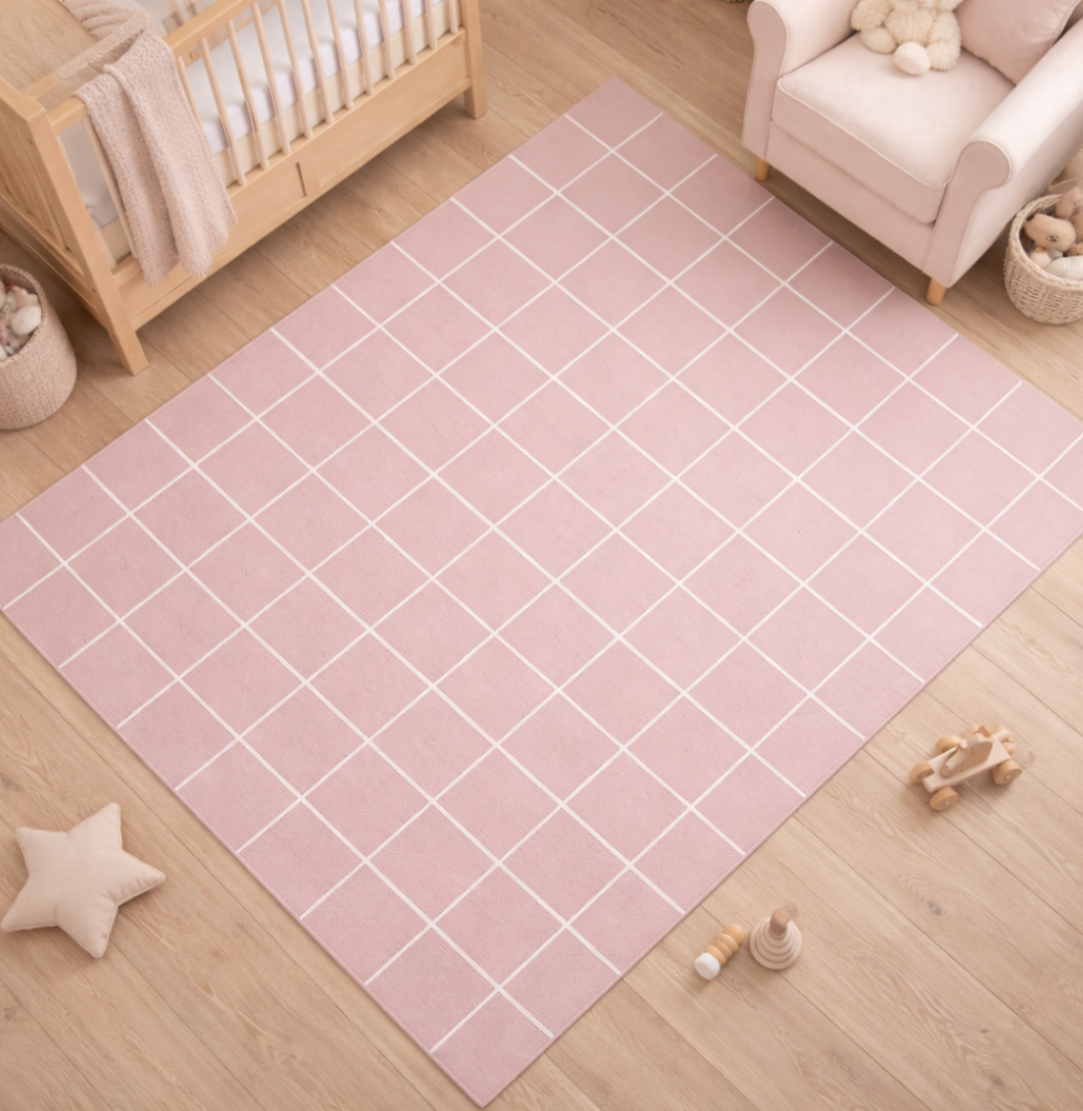 Tapete Infantil Retangular Gride - Rosa