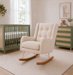 POLTRONA MAJU COM PUFF BALANÇO LINHO CREME