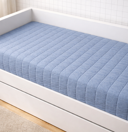 Colcha de Solteiro com Elástico Quadradinho Chambre - Azul Mescla