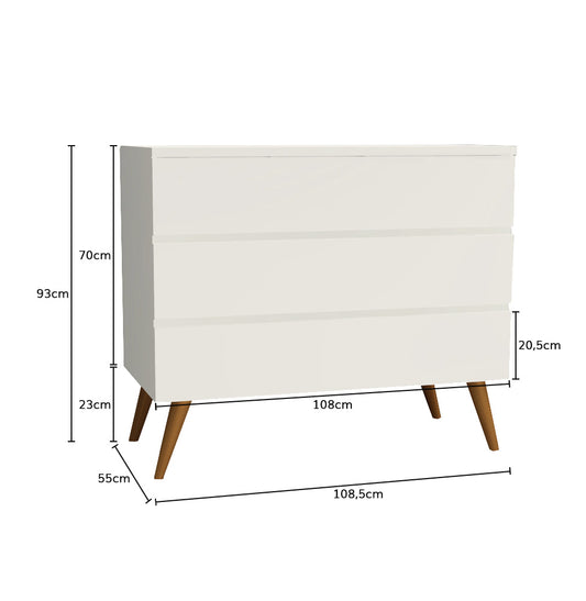 Cômoda de Bebê Viena Branco com Pé Mel