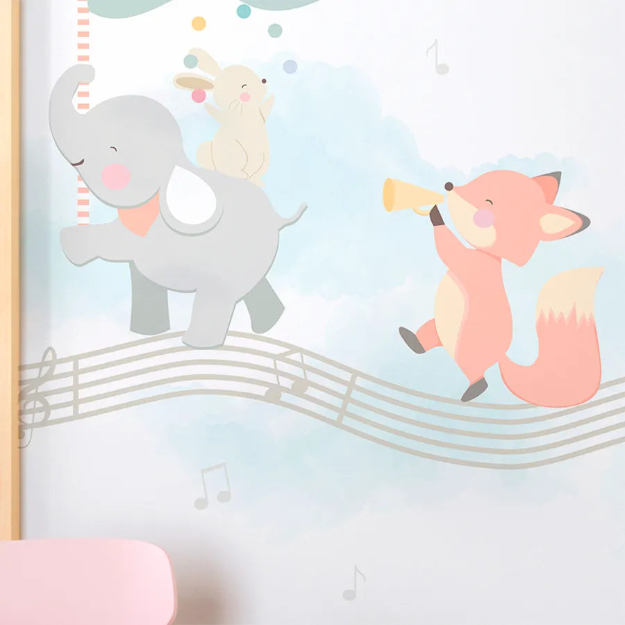 Papel de Parede Infantil Banda de Animais Rosa - Mural