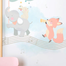 Papel de Parede Infantil Banda de Animais Rosa - Mural