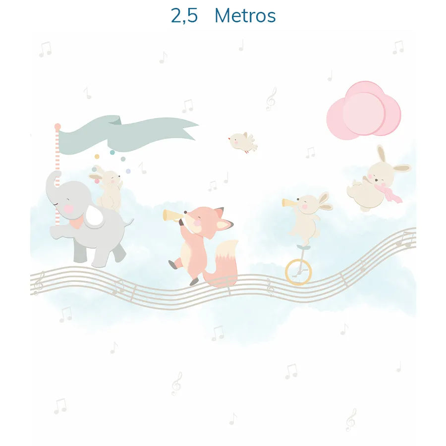 Papel de Parede Infantil Banda de Animais Rosa - Mural