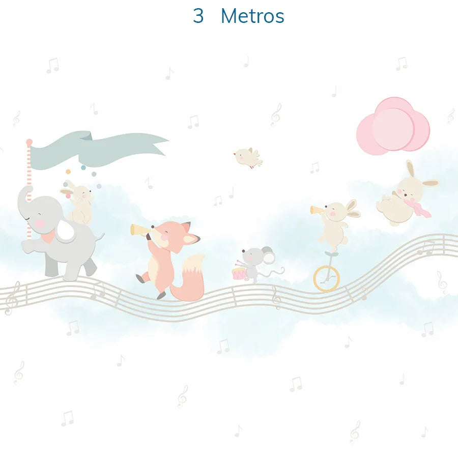 Papel de Parede Infantil Banda de Animais Rosa - Mural