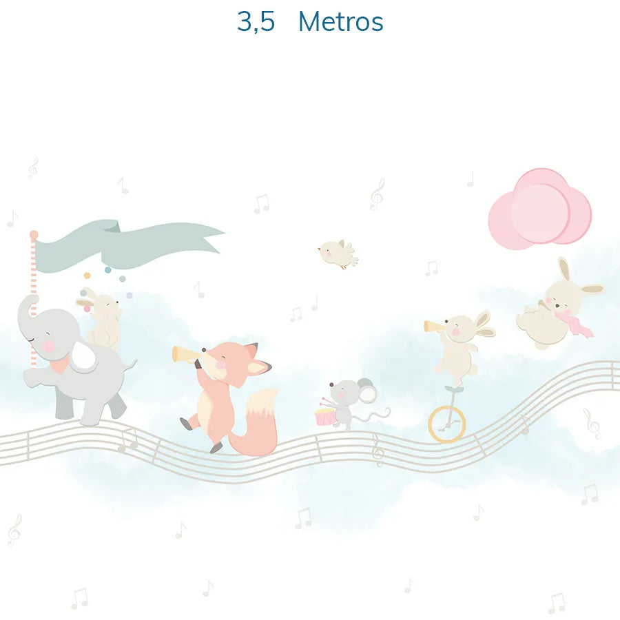 Papel de Parede Infantil Banda de Animais Rosa - Mural