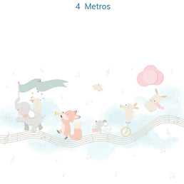 Papel de Parede Infantil Banda de Animais Rosa - Mural