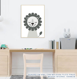 Quadro Infantil Leão Moderno Cinza - Vertical
