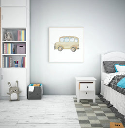Quadro Infantil Ônibus Aquarela Amarelo - Quadrado