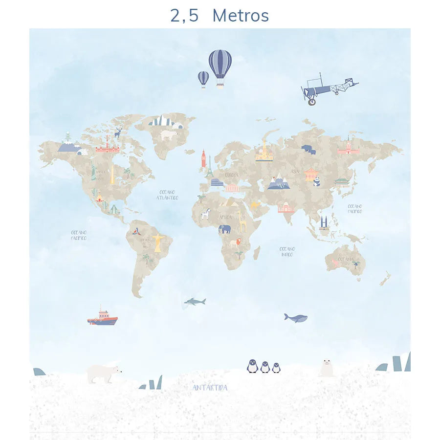 Papel de Parede Infantil Mapa Mundi - Mural