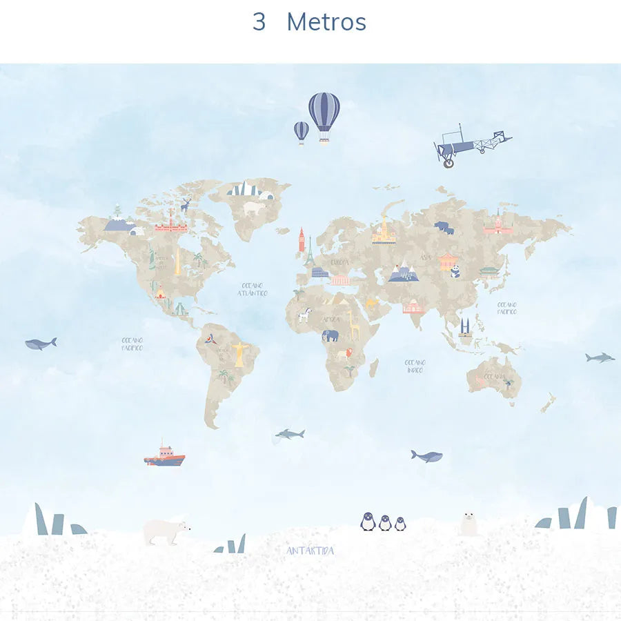 Papel de Parede Infantil Mapa Mundi - Mural