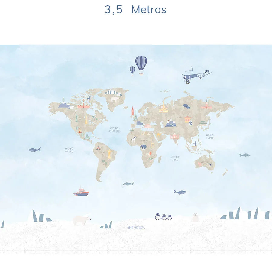 Papel de Parede Infantil Mapa Mundi - Mural