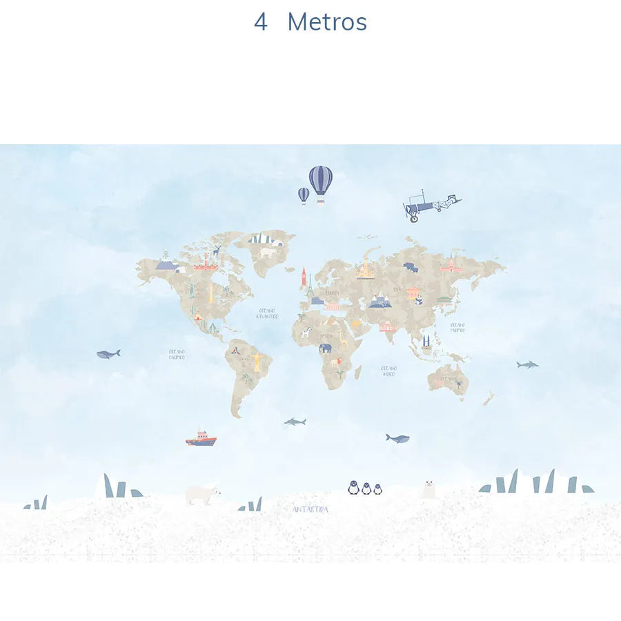 Papel de Parede Infantil Mapa Mundi - Mural