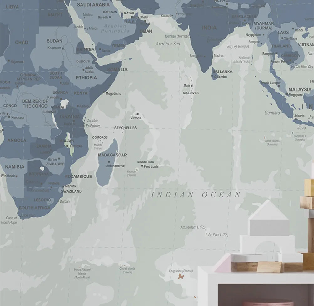 Papel de Parede Infantil Mapa Geopolítico Azul - Mural