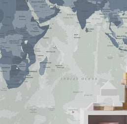 Papel de Parede Infantil Mapa Geopolítico Azul - Mural