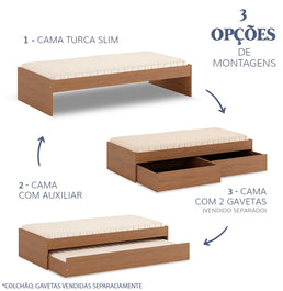 Cama Solteiro Turca Slim Com Cama Auxiliar - Freijó