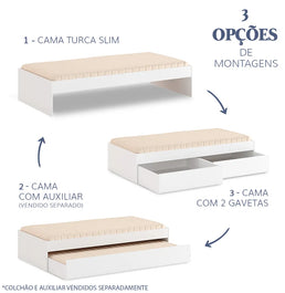 Cama Solteiro Turca Slim Com 2 Gavetas - Branco