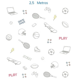 Papel de Parede Infantil Sport e Game Cinza - Mural