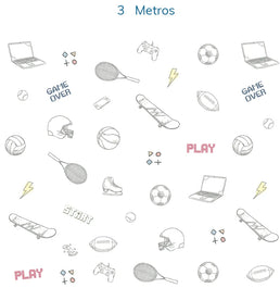 Papel de Parede Infantil Sport e Game Cinza - Mural