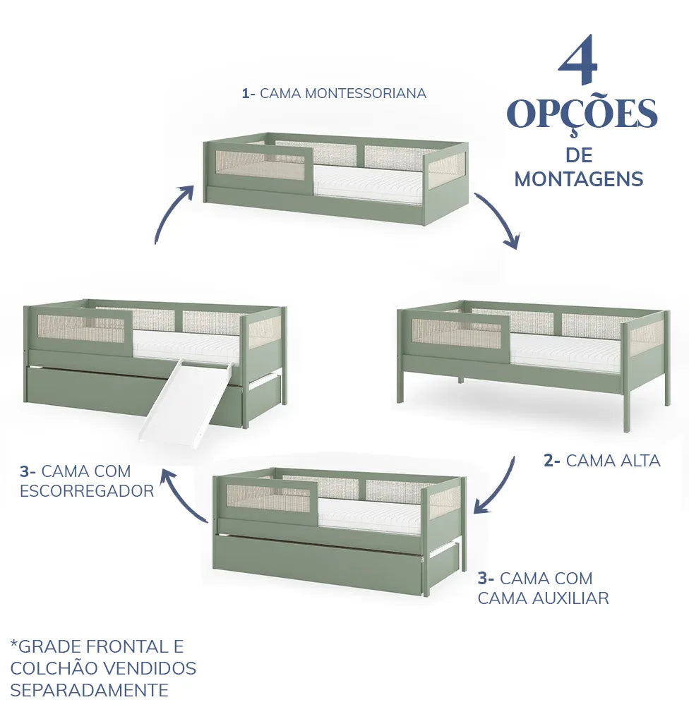 Cama Sofá Haus Nature com Palha 2 em 1 Montessoriana - Verde Jardim