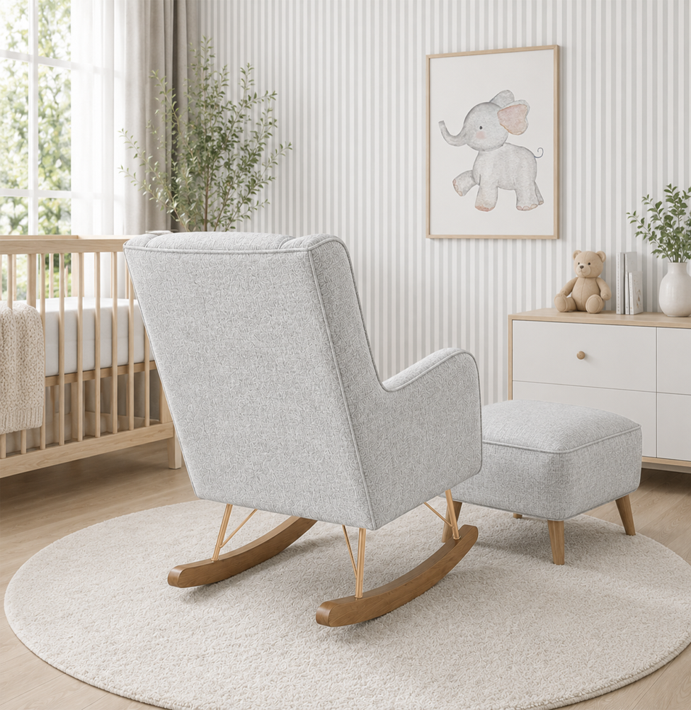 POLTRONA MAJU COM PUFF BALANÇO LINHO CANNES CINZA