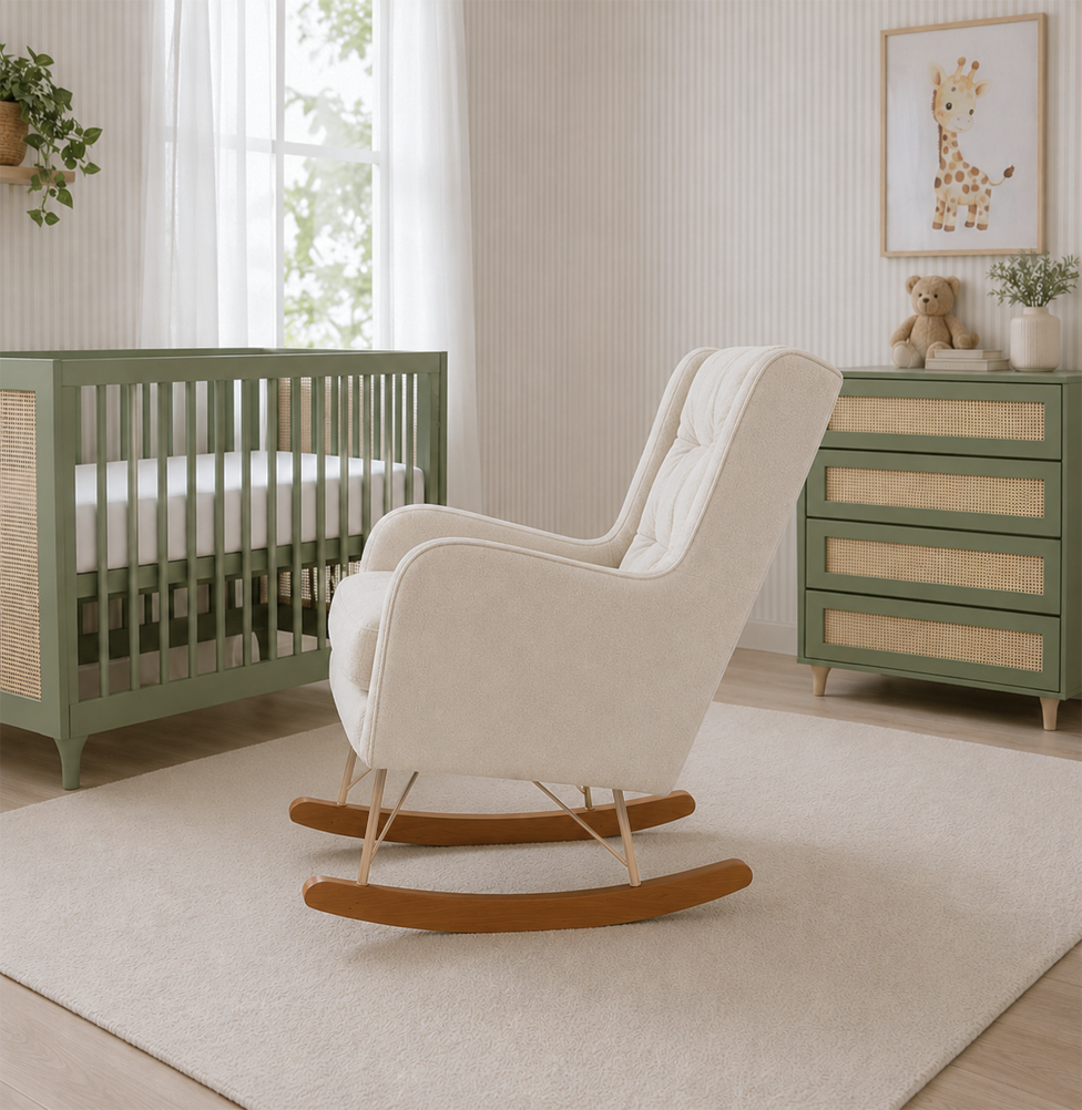 POLTRONA MAJU COM PUFF BALANÇO LINHO CREME