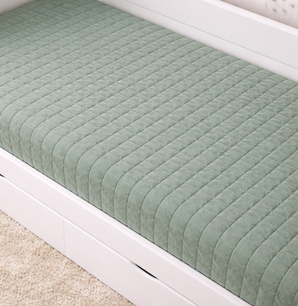 Colcha Com Elástico Quadradinho - Verde Seco