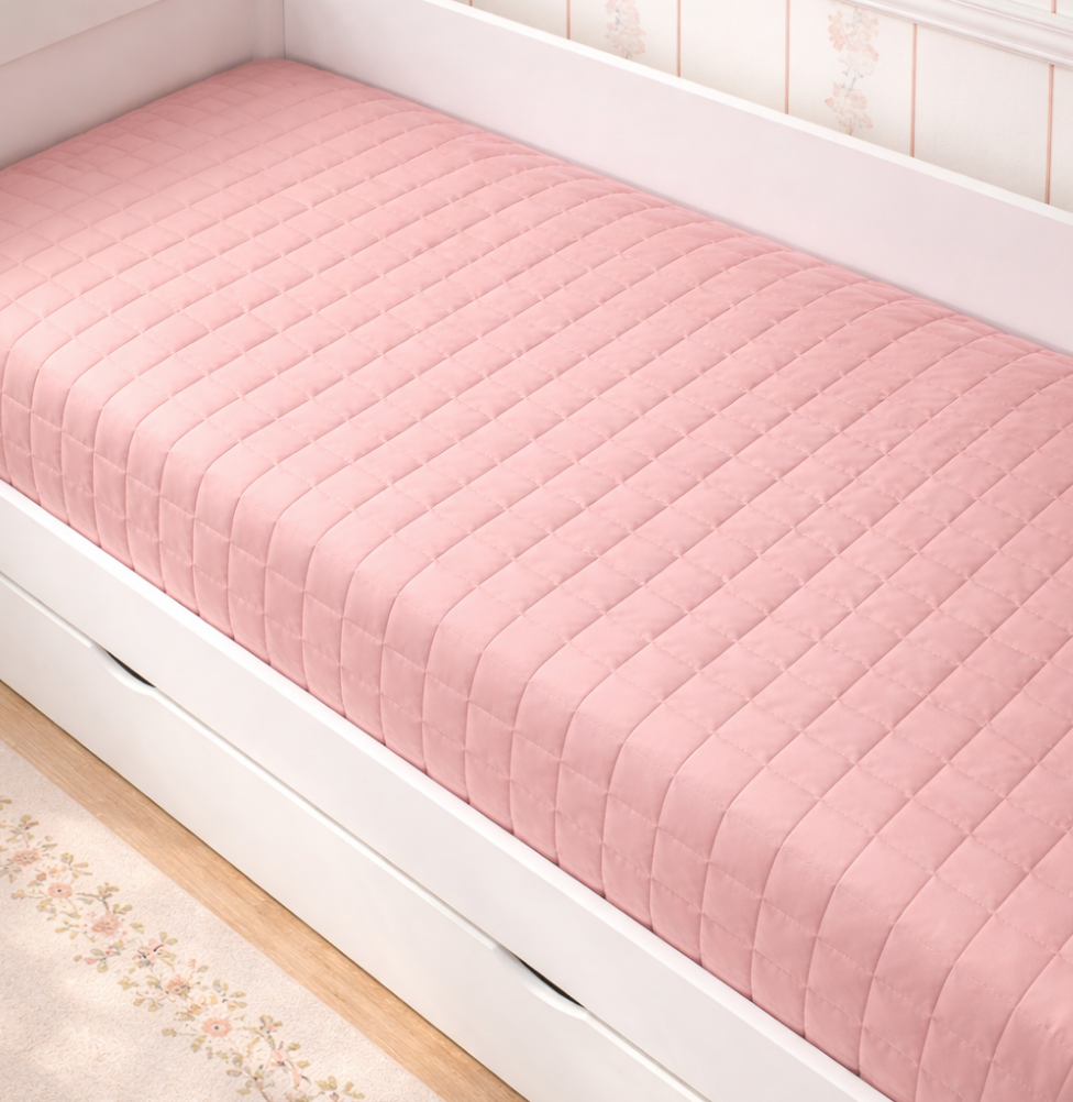 Colcha Com Elástico Quadradinho - Rosa Chá