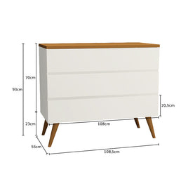 Cômoda de Bebê Viena Branco com Pé e Tampo Mel