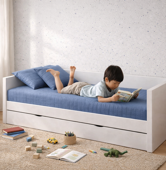 Colcha Com Elástico Quadradinho - Azul Jeans