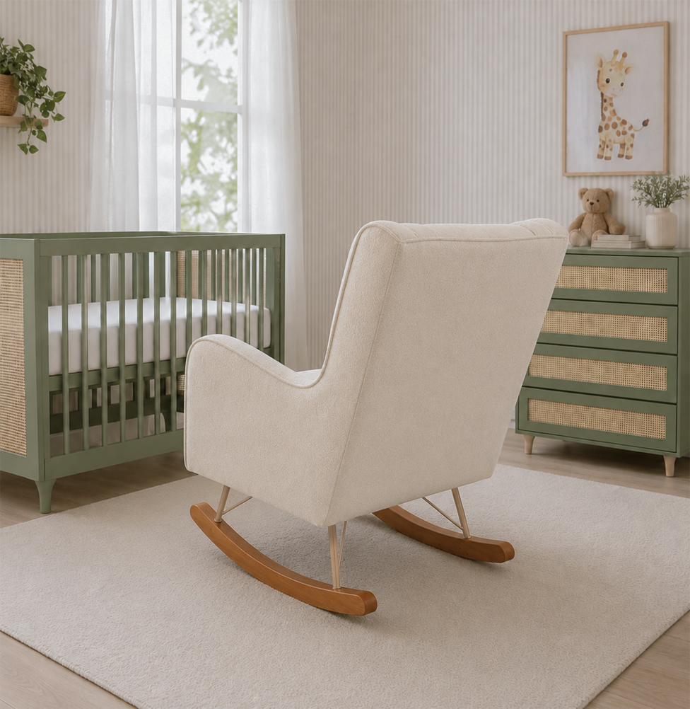 POLTRONA MAJU COM PUFF BALANÇO LINHO CREME