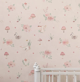 Papel de Parede Fadas e Cogumelos Rosa
