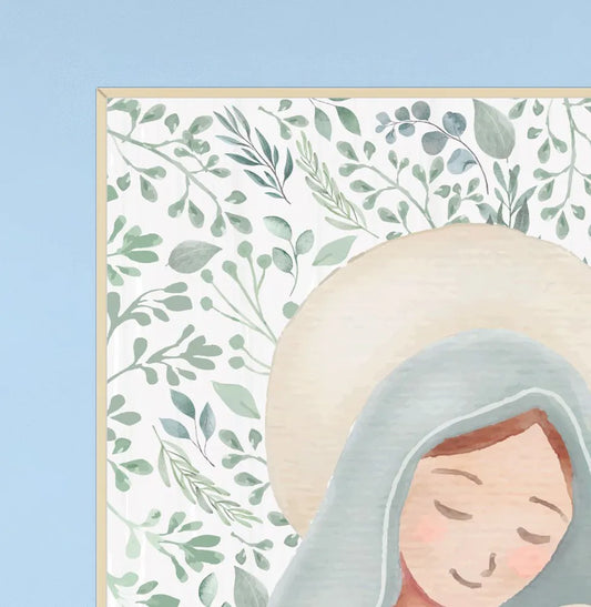 Conjunto com 2 Quadros Nossa Senhora e Oração Verde Moldura Filete Branca - Vertical