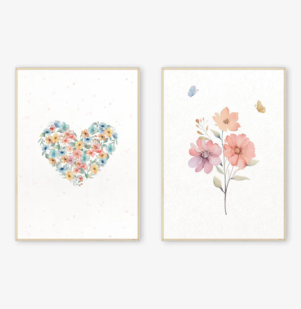 Conjunto com 2 quadros flores paris candy moldura filete pinus