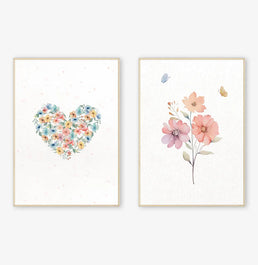 Conjunto com 2 quadros flores paris candy moldura filete pinus