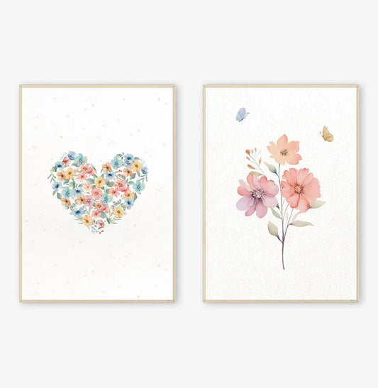 Conjunto com 2 quadros flores paris candy moldura filete pinus