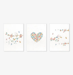 Conjunto com 3 quadros florese pássaros paris candy moldura filete branca