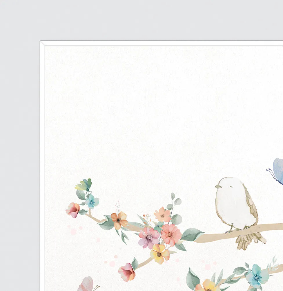 Conjunto com 3 quadros florese pássaros paris candy moldura filete branca