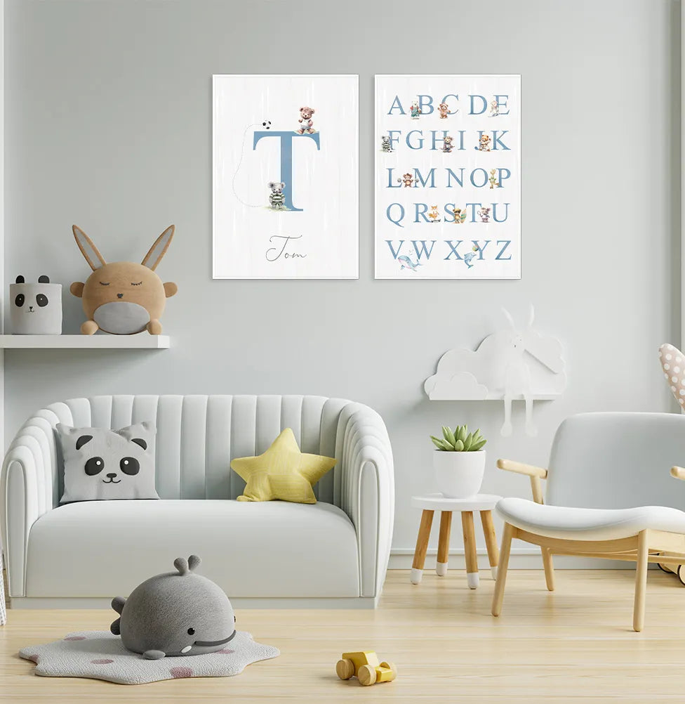 Conjunto com 2 Quadros Animais Esportistas com moldura Filete Pinus - Vertical